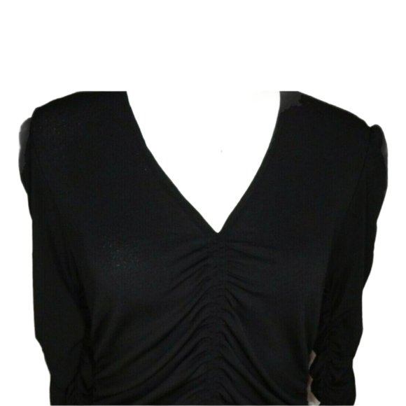 NWT Joie Black Long-Sleeve Ruched Bodycon Puff Sleeve Blouse - Picture 4 of 7